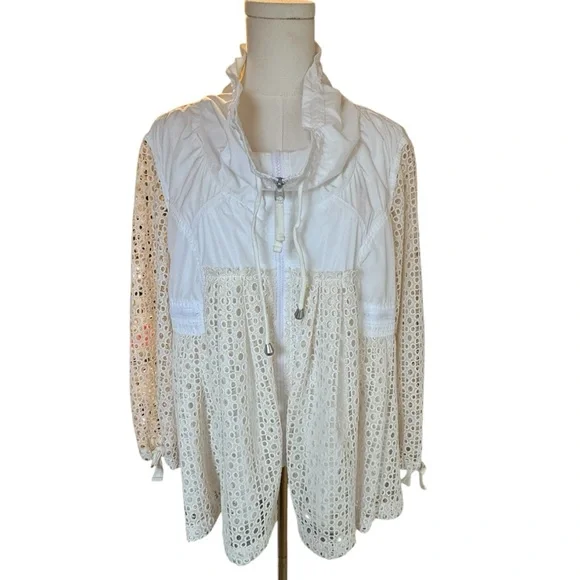 🌼 Anthropologie HEI HEI Eyelet Swing Windbreaker Jacket Zip Front Pockets SZ L